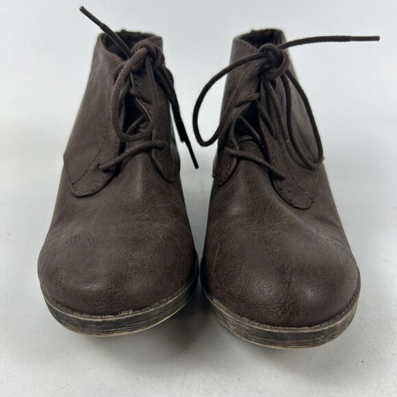 Rocket Dog Boots Womens 8 Ankle Booties Brown Leather Lace Up Block Heels - Picture 2 of 16